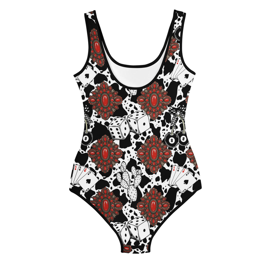Red Turquoise Western Icon Girls Youth One-piece Swimsuit - Sizes 8-20