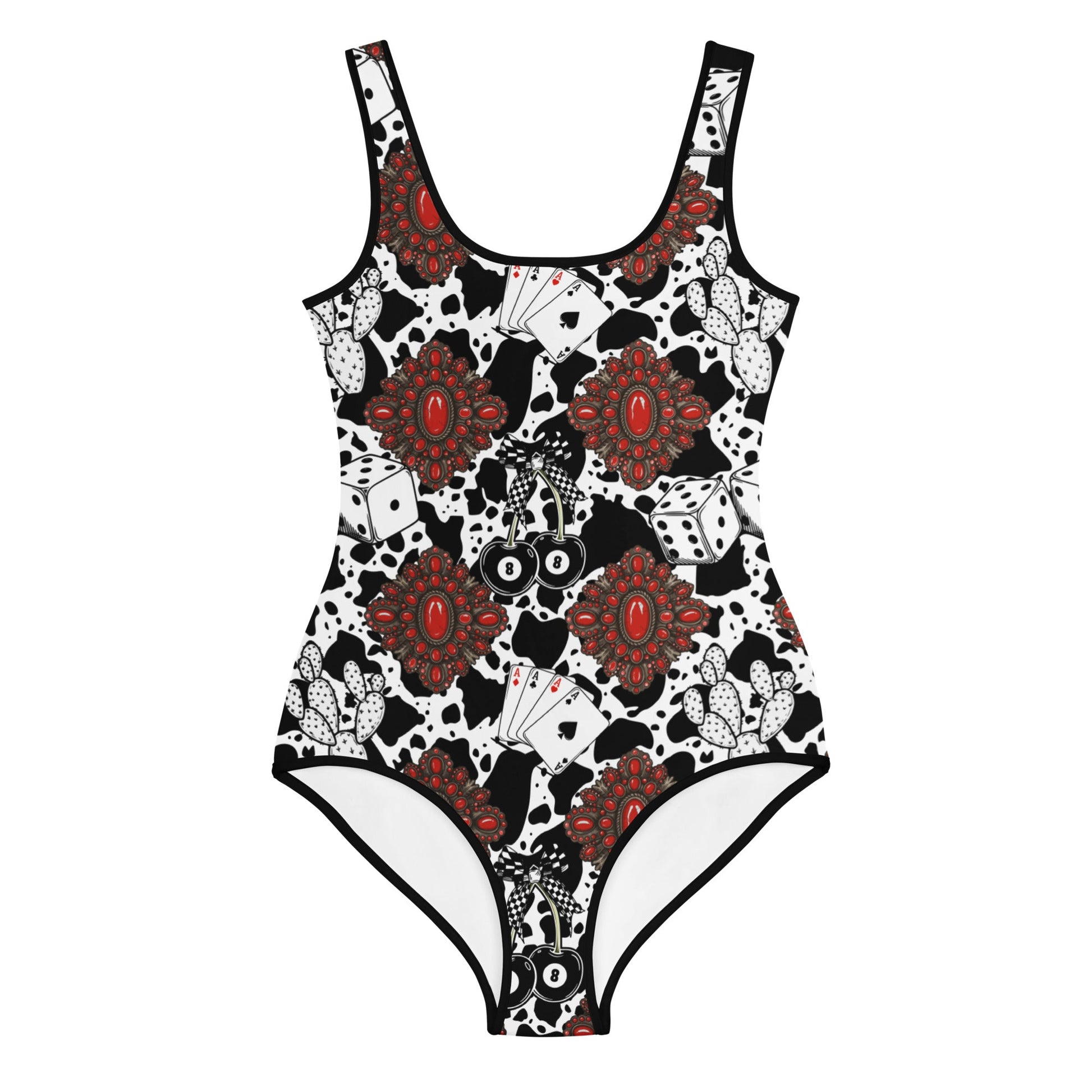 Red Turquoise Western Icon Girls Youth One-piece Swimsuit - Sizes 8-20