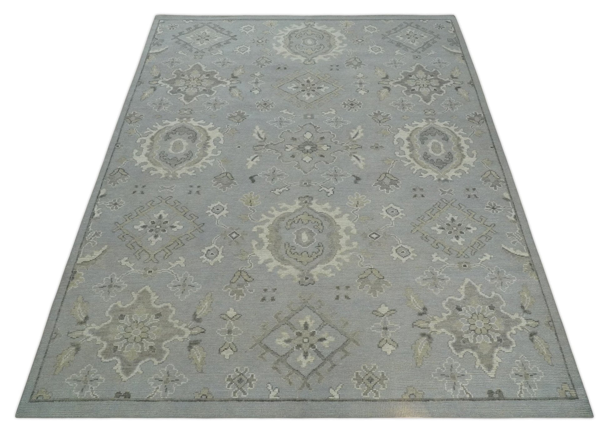 Antique Style Silver And Beige Modern Oushak wool Area Rug