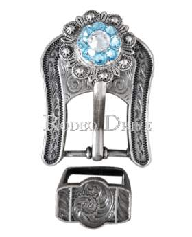 Aqua & Clear Antique Silver European Crystal Buckle Keeper Set