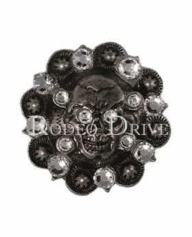 Clear Antique Silver 1.75" Skull European Crystal Concho