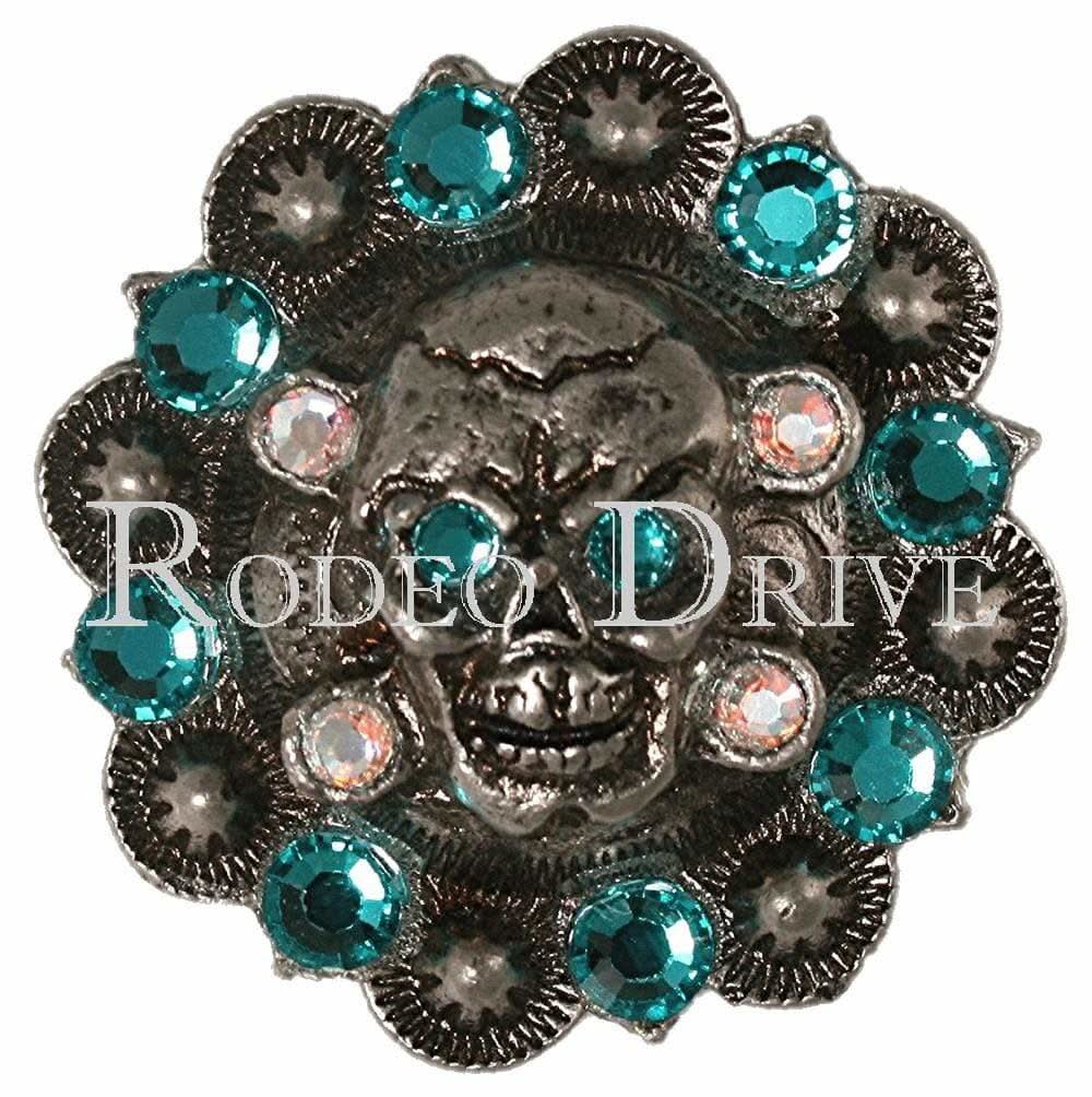 Teal & AB Antique Silver 1.75" Skull European Crystal Concho