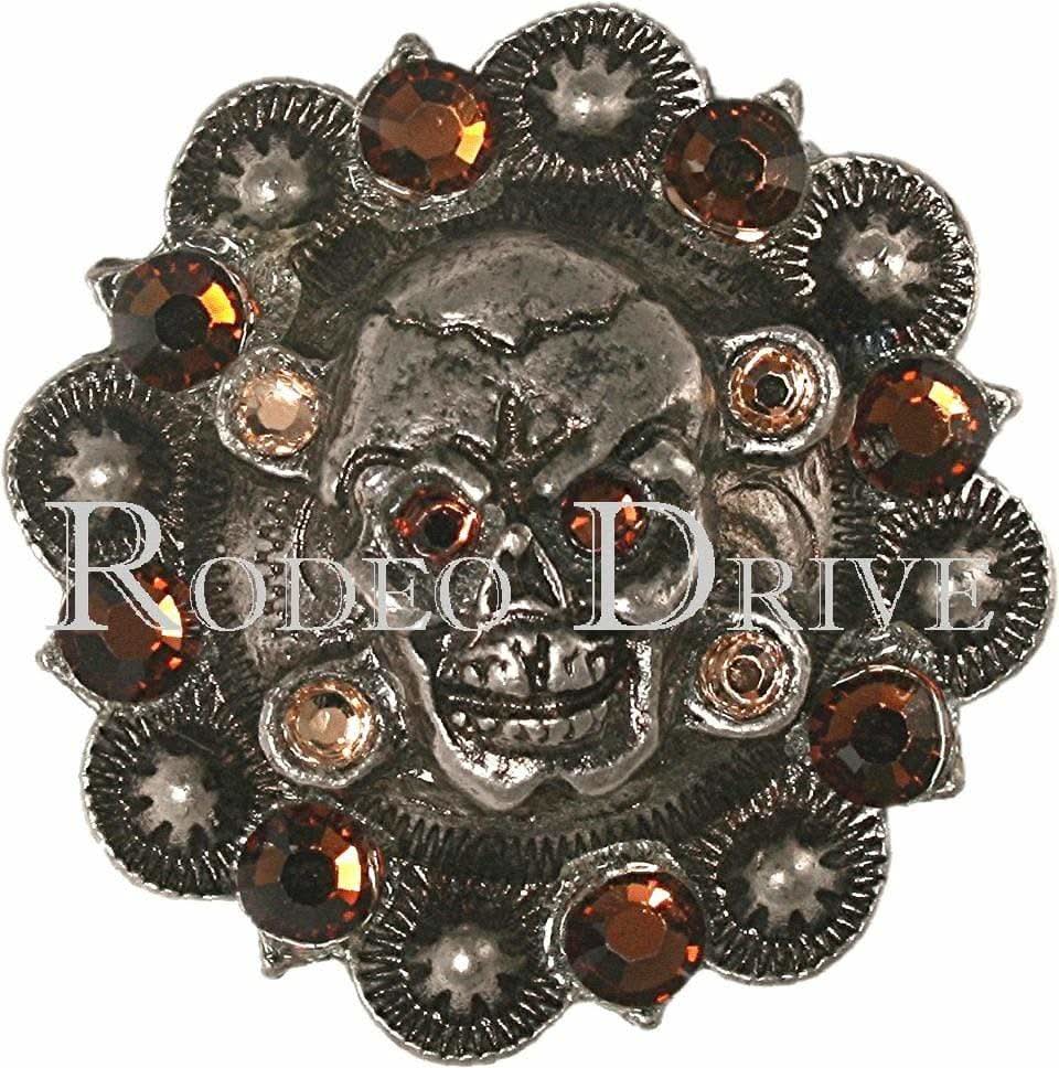 Topaz & Champagne Antique Silver 1.75" Skull European Crystal Concho