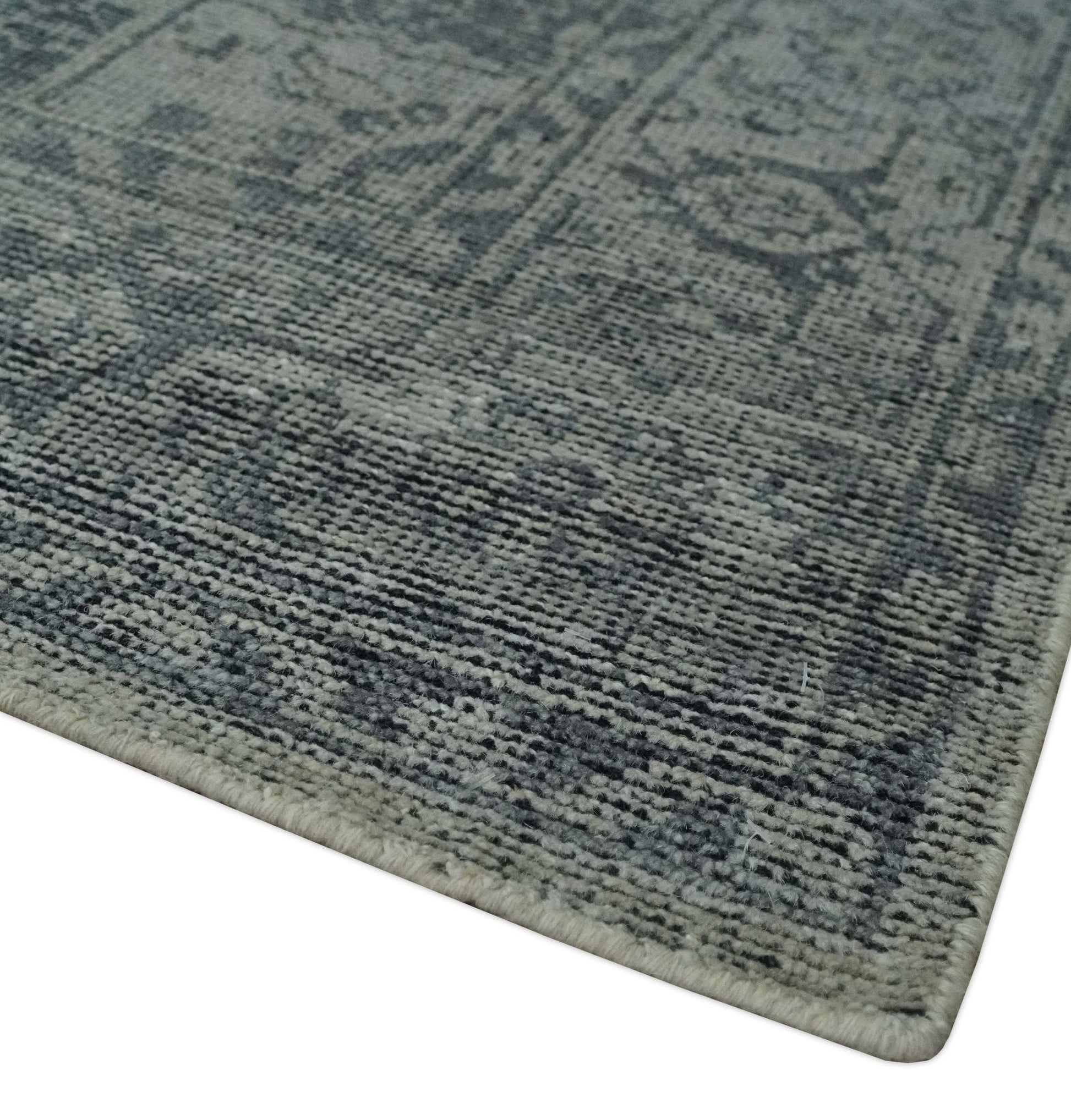 Antique Style Charcoal and Silver Traditional Heriz Medallion 8x10 wool Area Rug