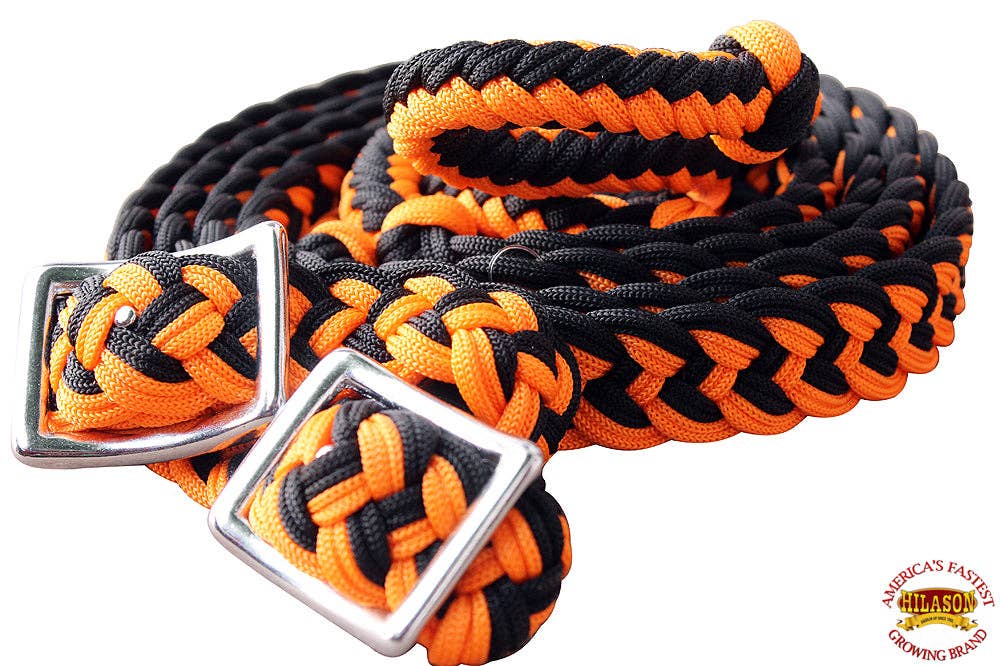 1" X 8Ft Braided Poly Barrel Horse Racing Reins Flat Grip
