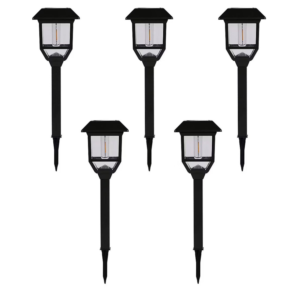 Berkley Jensen Solar LED Pathway Lights 5-Pack – 15 Lumen Filament Bulbs, Graphite Black