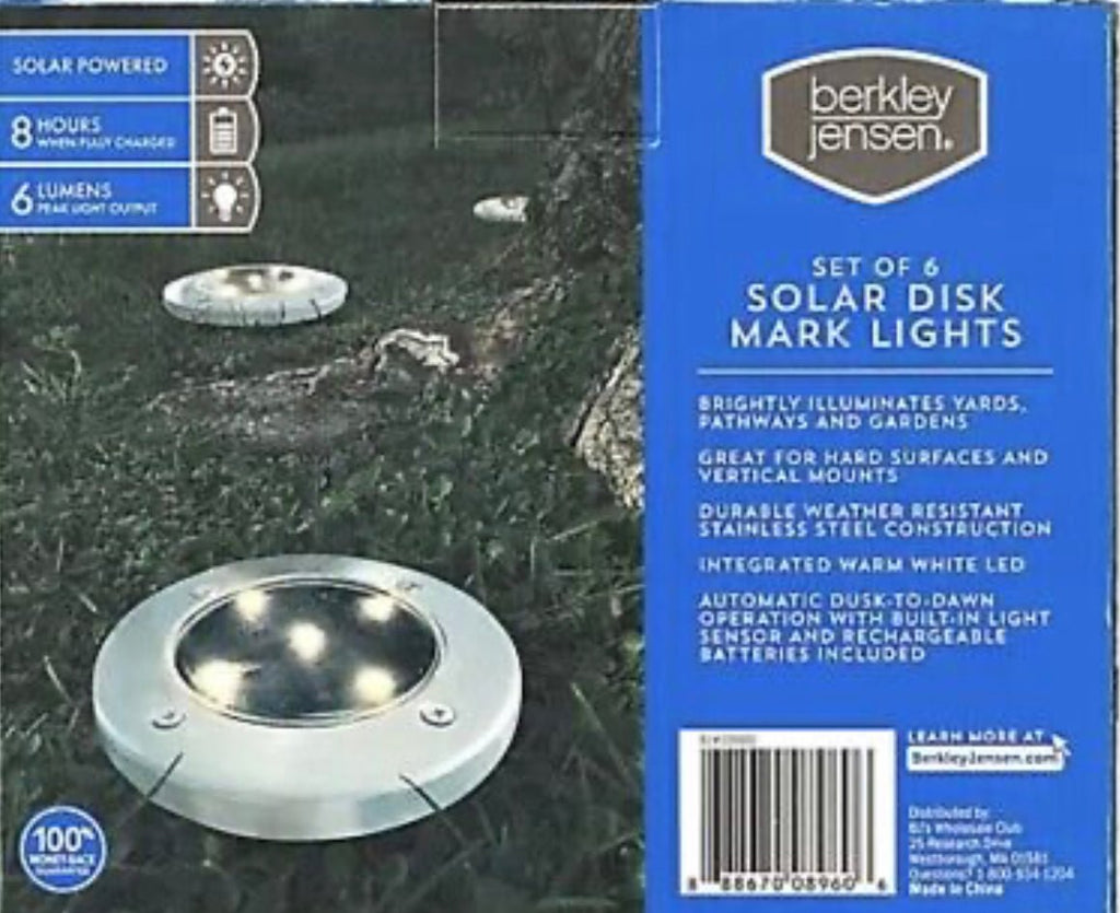 Berkley Jensen 6-Lumen Solar Disk Mark Lights, 6 pk. - Stainless Steel