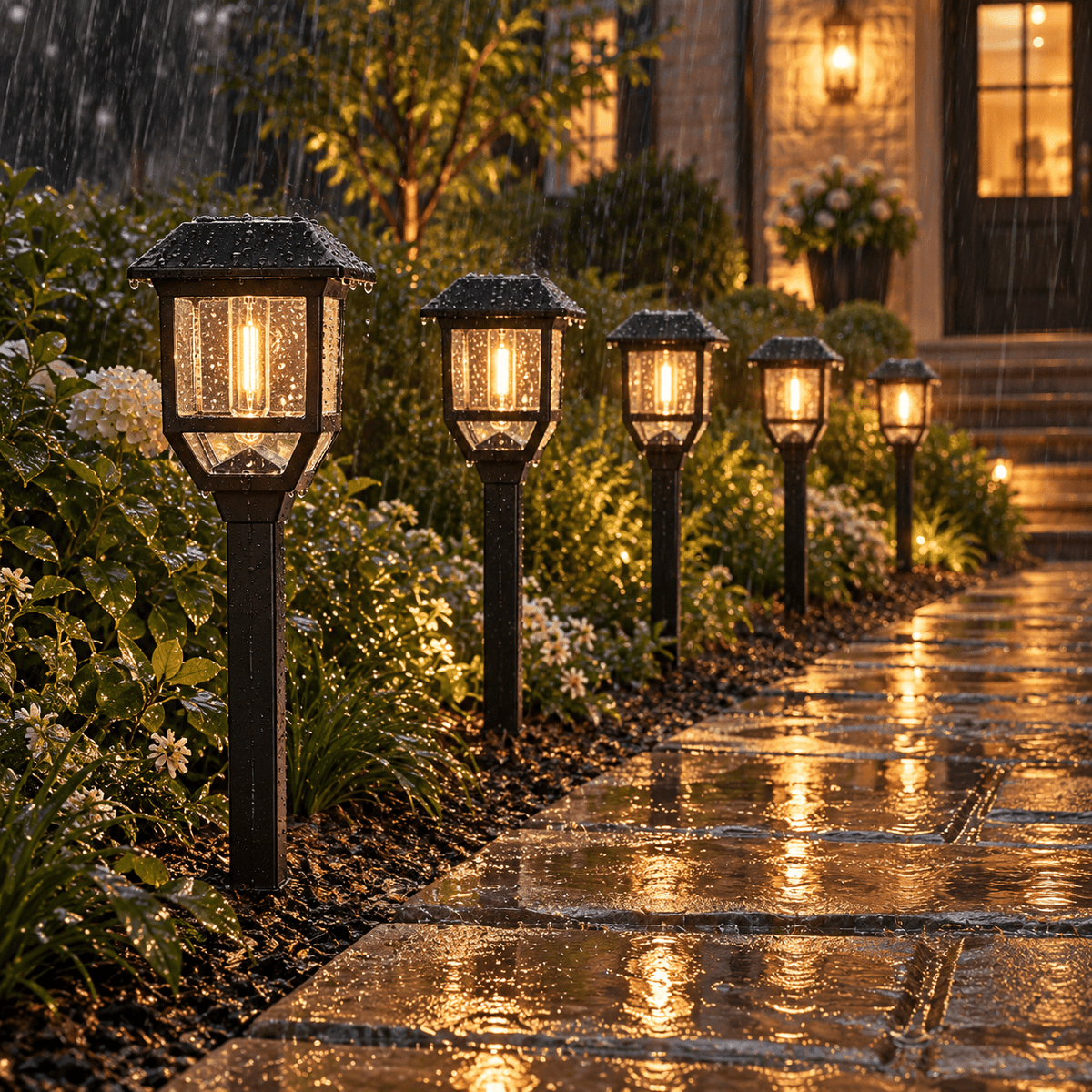 Berkley Jensen Solar LED Pathway Lights 5-Pack – 15 Lumen Filament Bulbs, Graphite Black