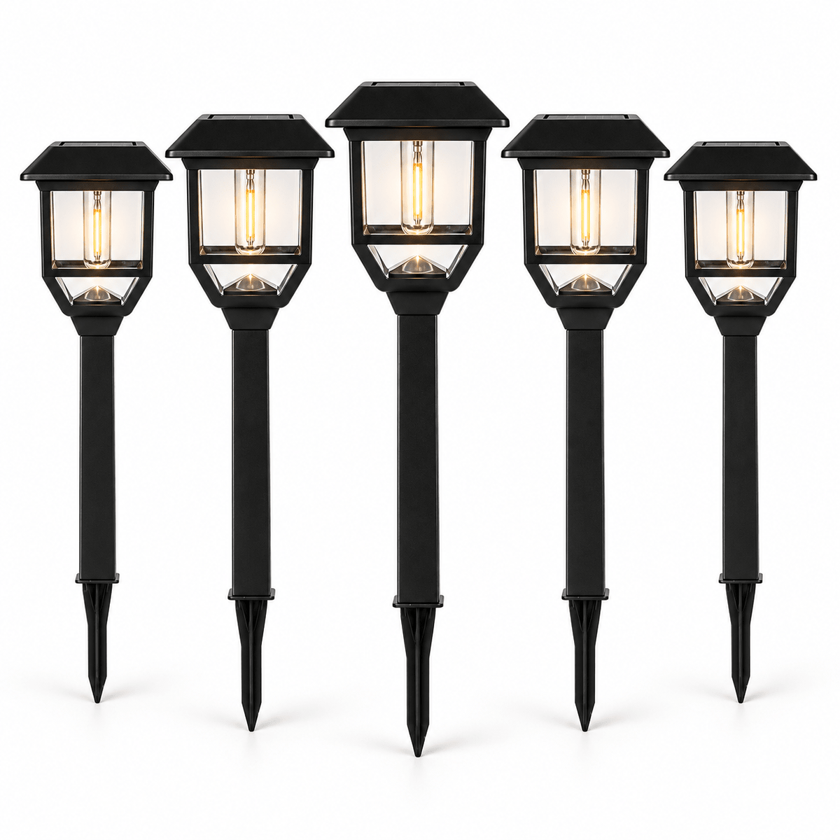 Berkley Jensen Solar LED Pathway Lights 5-Pack – 15 Lumen Filament Bulbs, Graphite Black