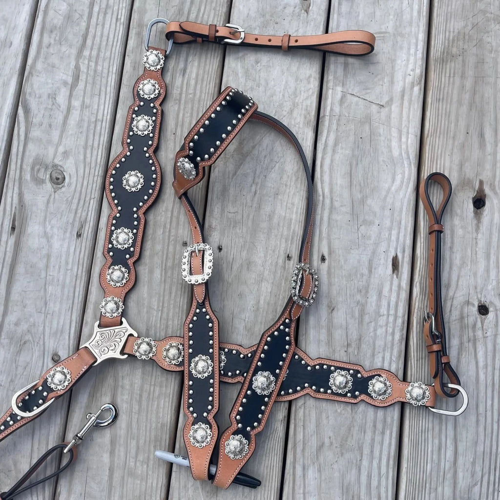 READY TO SHIP Western Tack Set - Black Accent with Tan Leather (BHT098)
