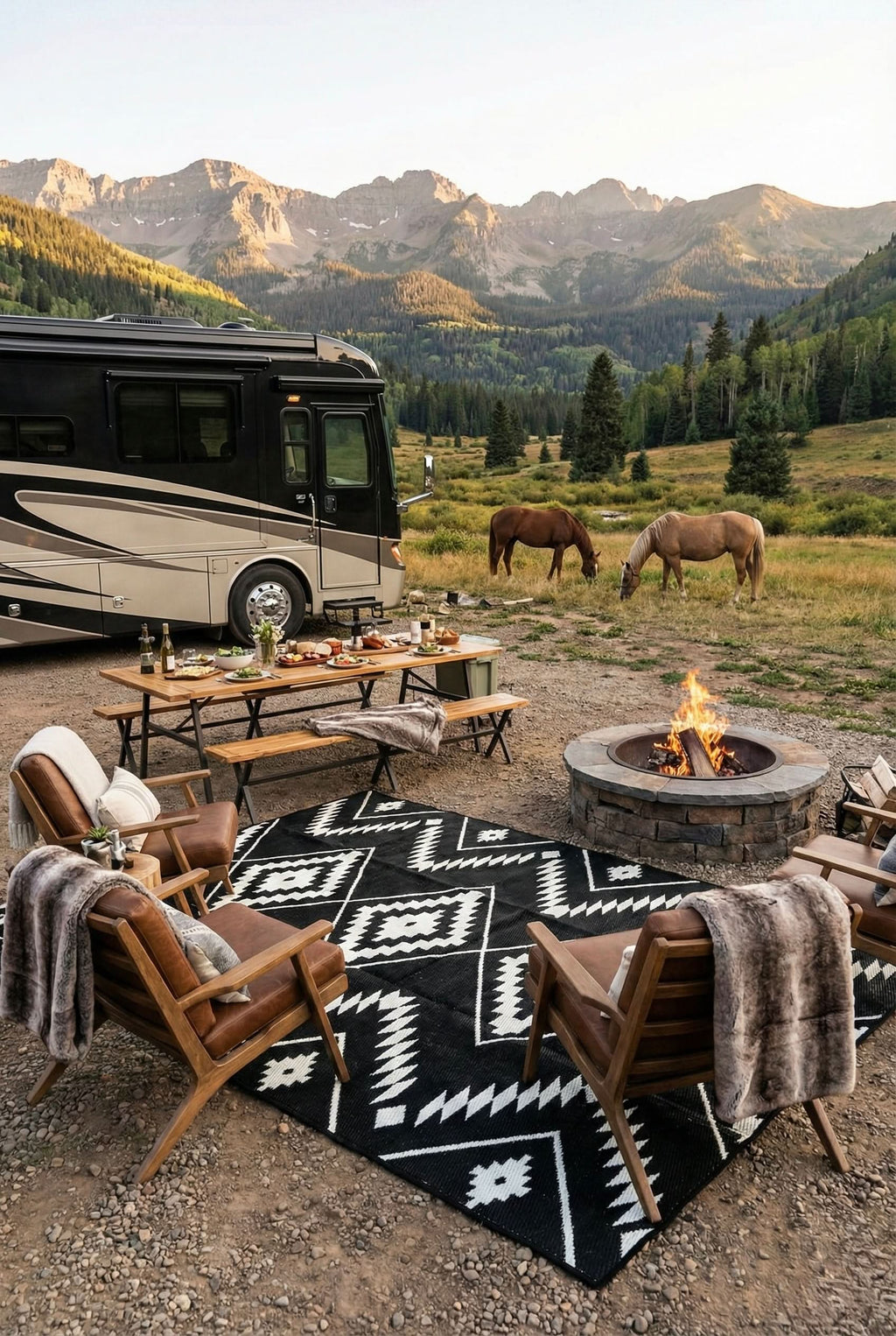 Black + Ivory - 6ft x 9ft - RANCH RUGS  -THE DAVIS -