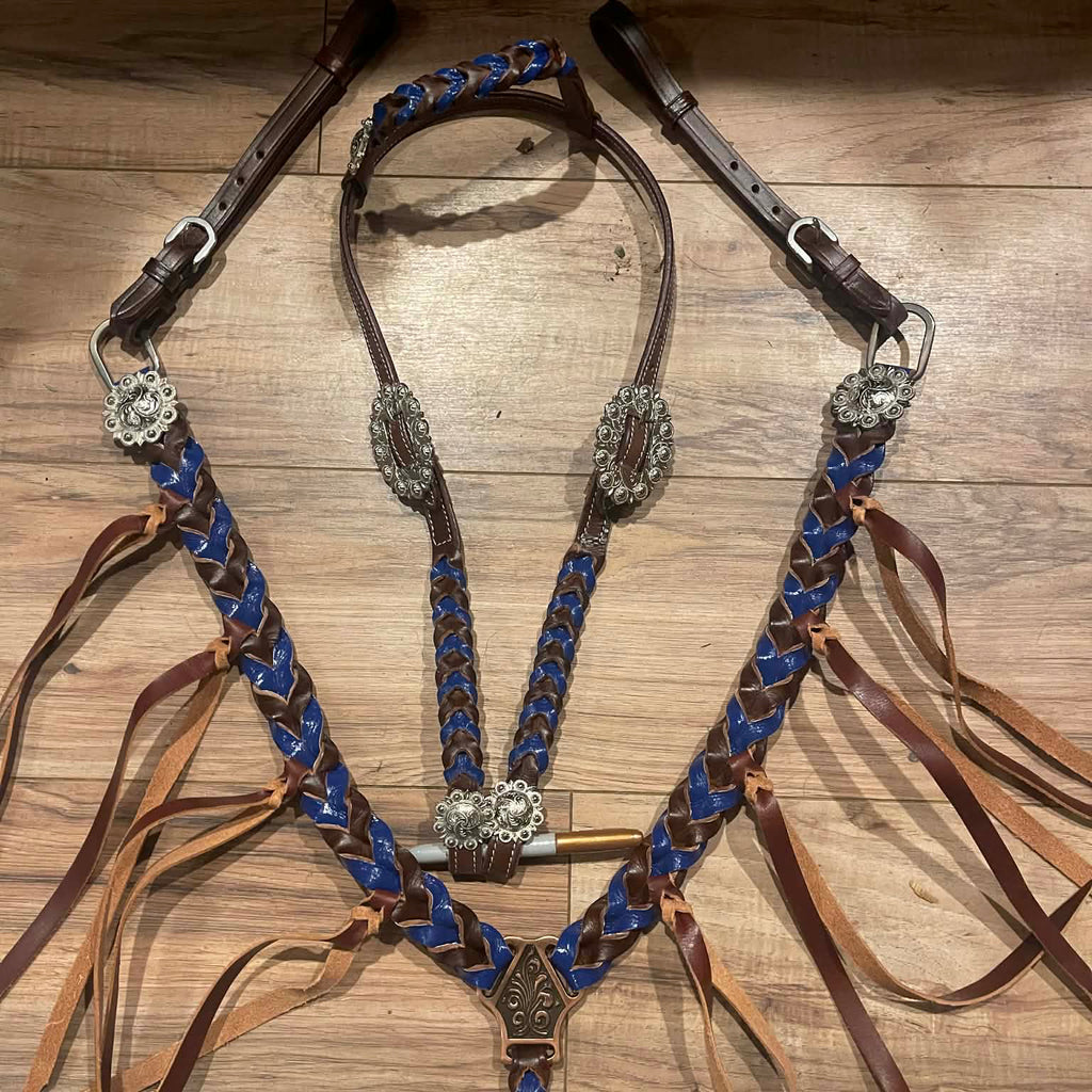 Made to Order Western Tack Set - Blue Braided Leather with Fringe (BHT020)