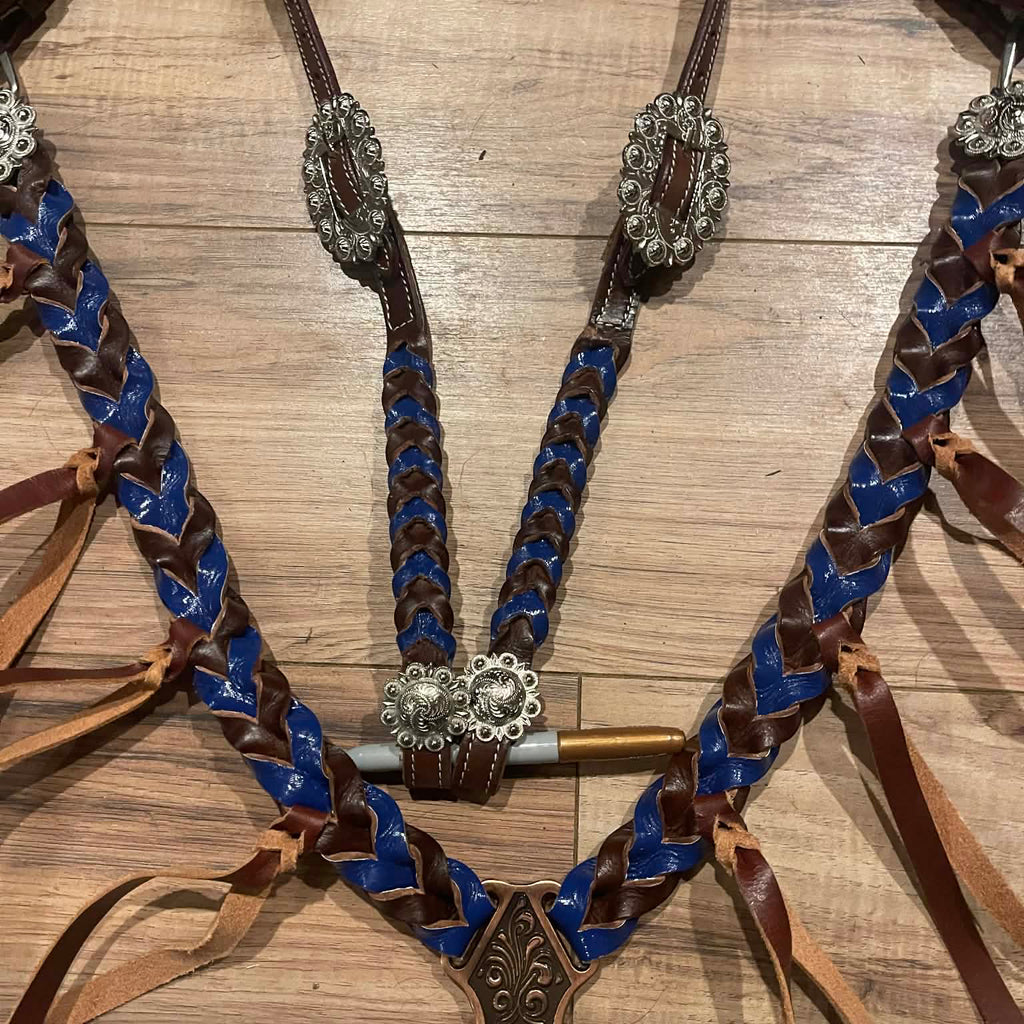 Made to Order Western Tack Set - Blue Braided Leather with Fringe (BHT020)