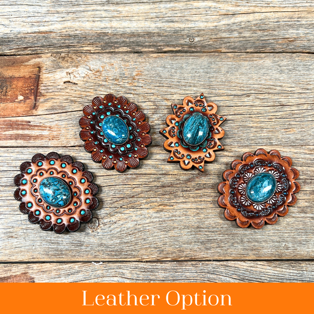 Blue Cabochon Stone - Leather Rosette Options -