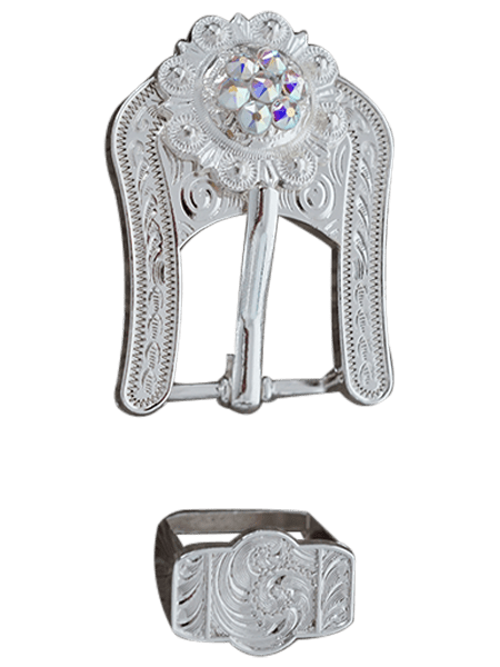 AB Bright Silver European Crystal Buckle Keeper Set