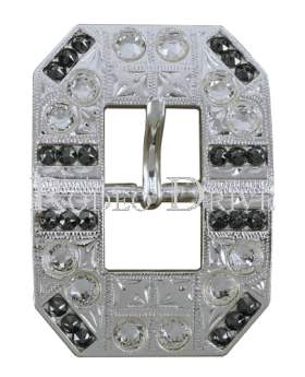 Black & Clear Bright Silver European Crystal Square Cart Buckle