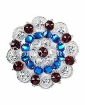 Red White & Blue Bright Silver 2" European Crystal Concho