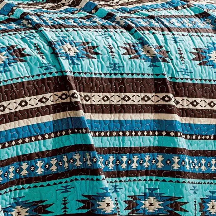 Southwest Turquoise Aztec Quilt - 5 Piece Set