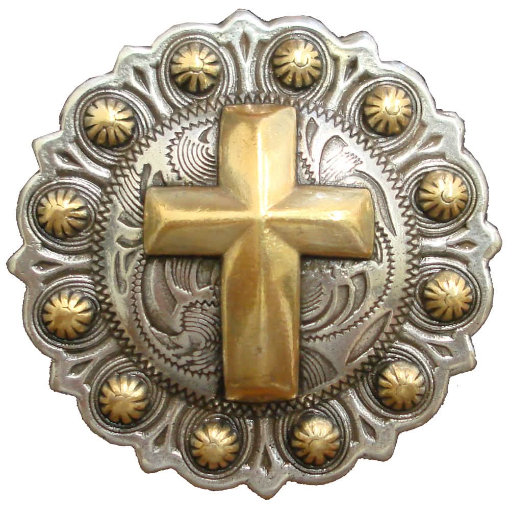 AJ Tack Gold Cross Berry Concho