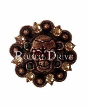 Ruby, Jet & Champagne Copper 1.75" Skull European Crystal Concho