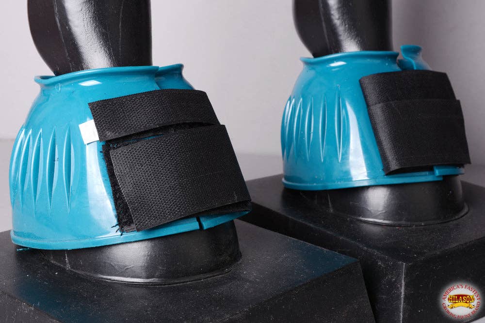 PVC Ribbed Double Hook and Loop Bell Boots Turquoise - Blazzing Bridles