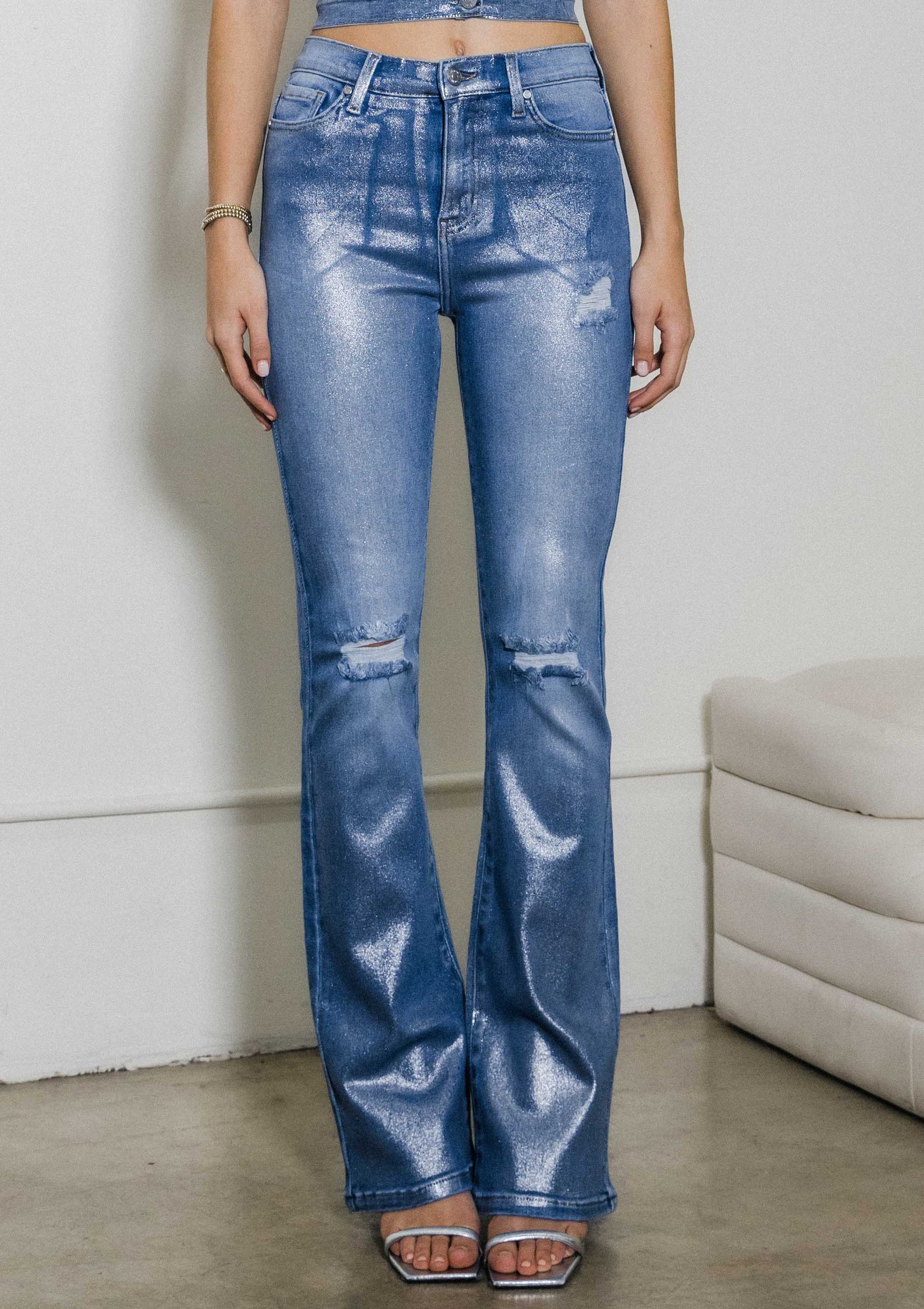 Silver Foil Bootcut Jeans