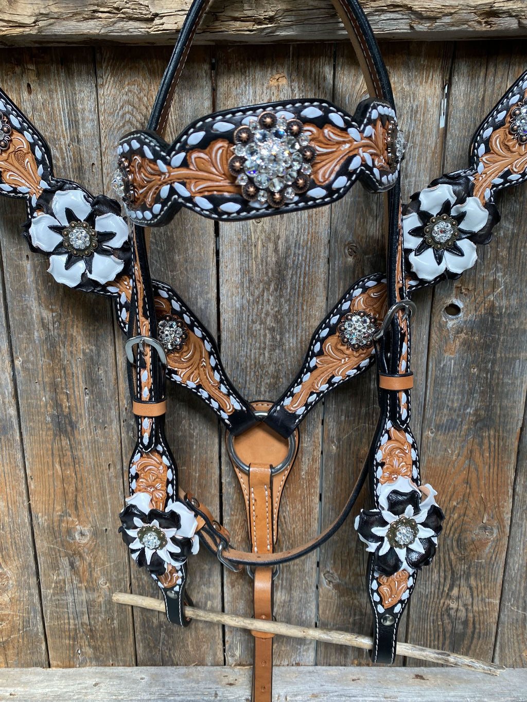 Buckstitch Flower Browband / One Ear Tack Set #BBBC420