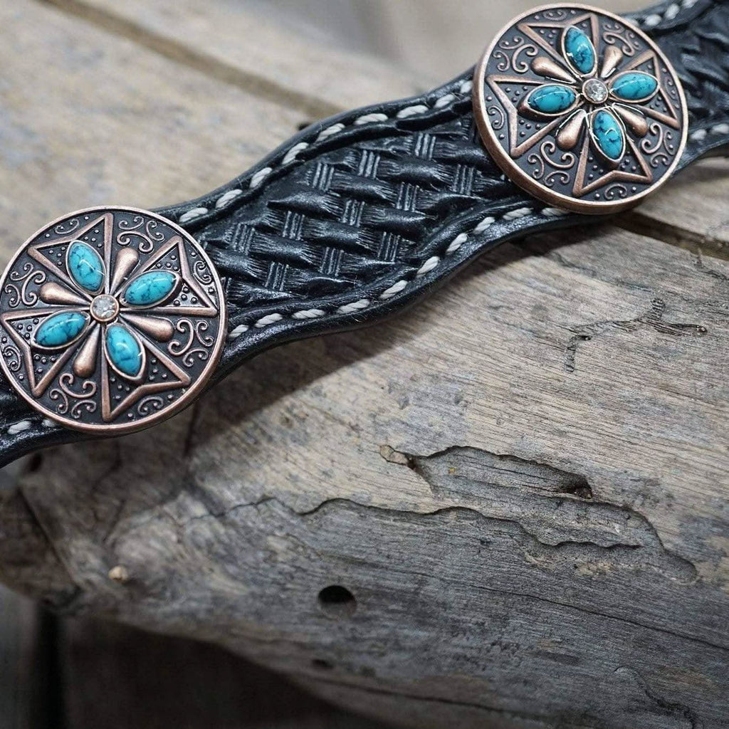 DC3 -Black Leather Dog Collar Conchos 10"-22" W138S