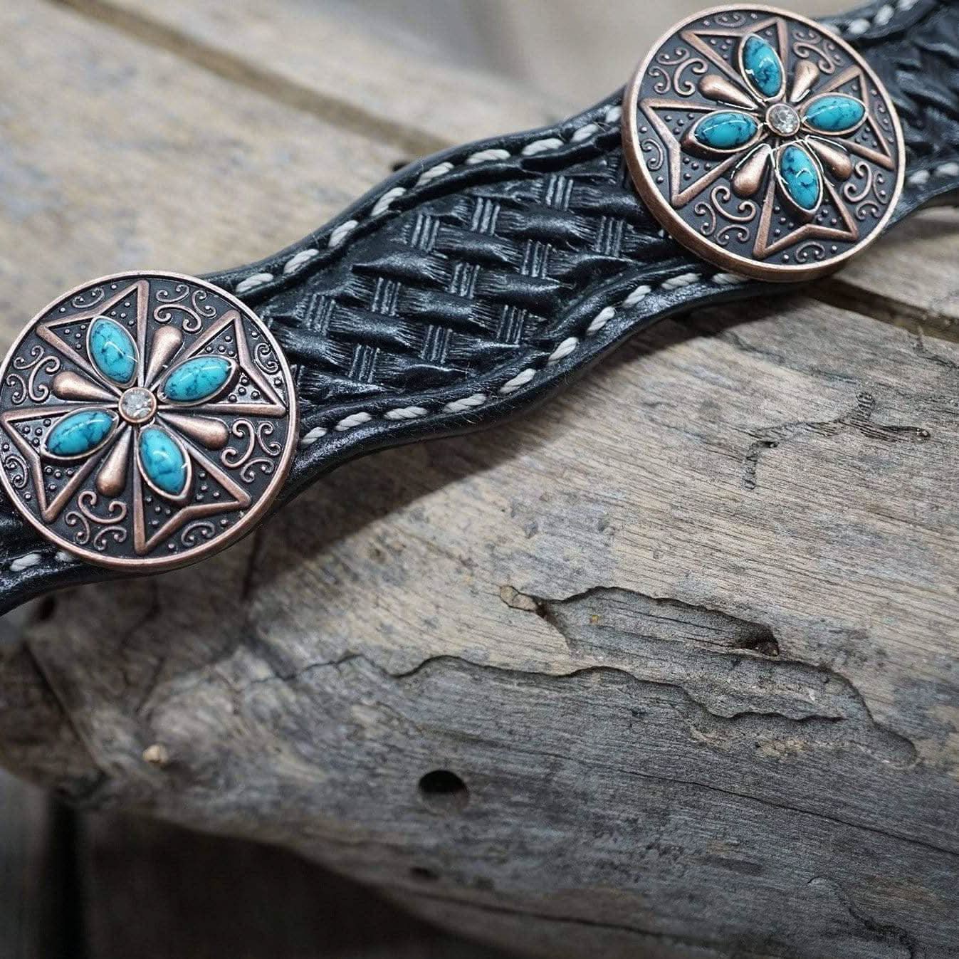 DC3 -Black Leather Dog Collar Conchos 10"-22" W138S