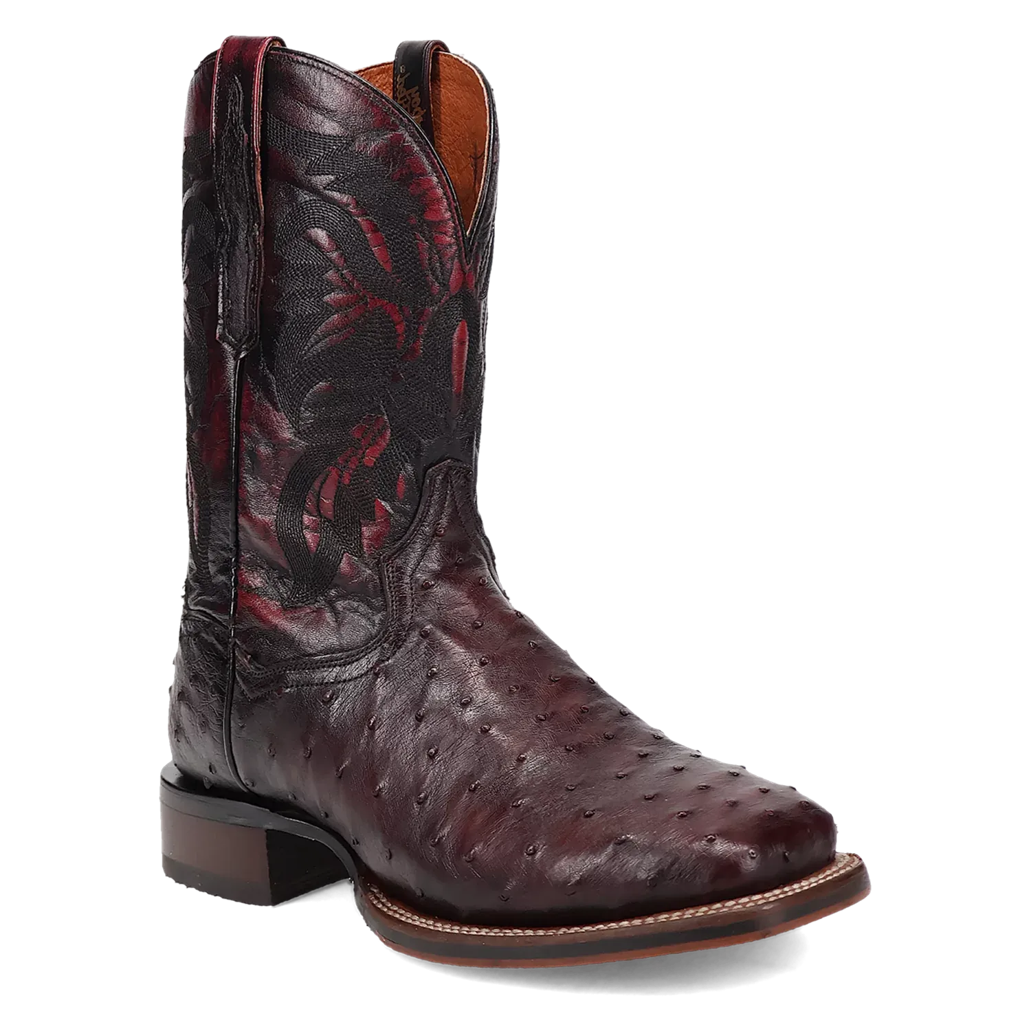 Dan Post Alamosa (Black Cherry)  - Men's Ostrich Skin Leather Cowboy Boots