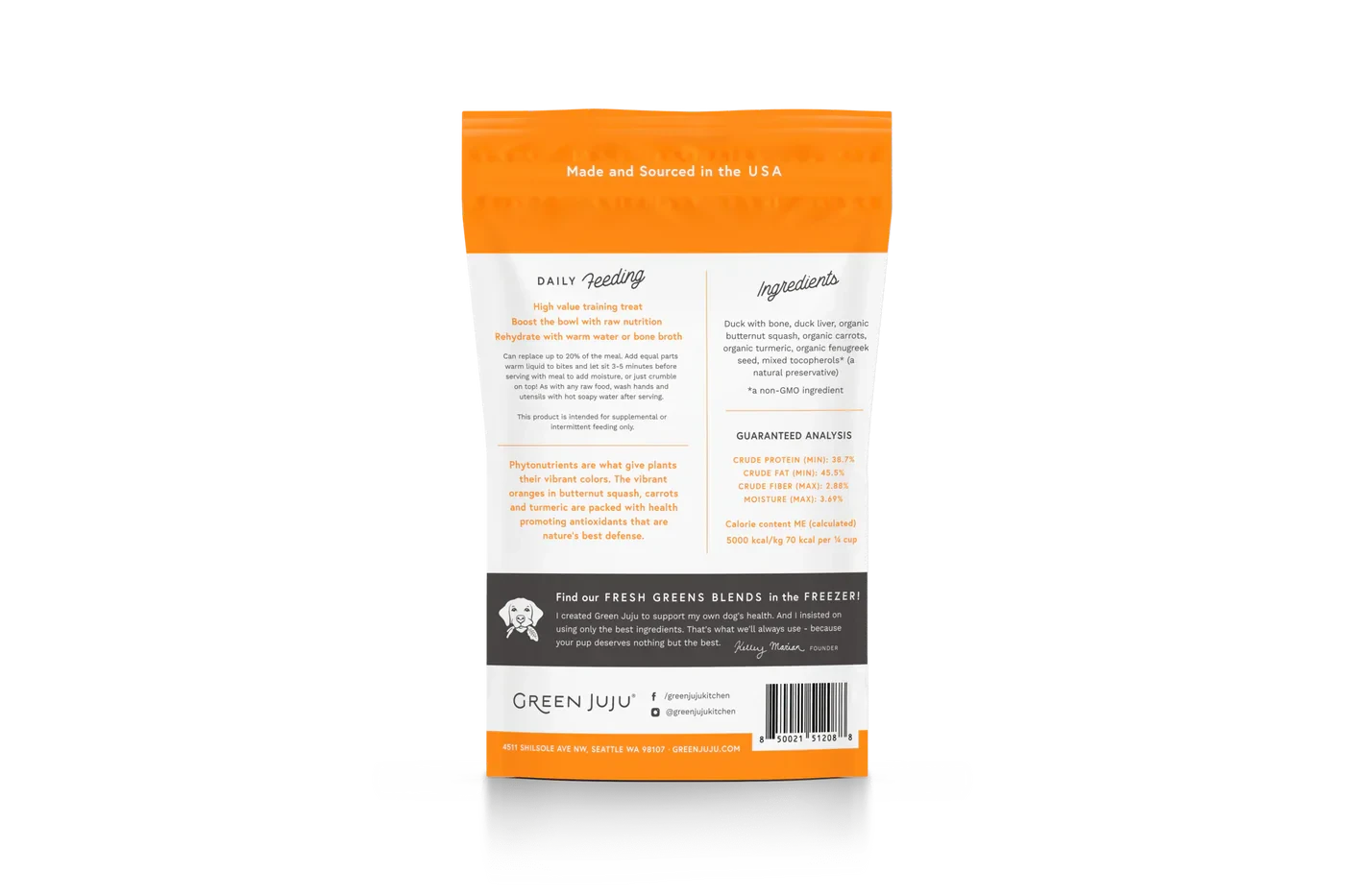 Green Juju Freeze Dried Duck Orange Whole Food Bites (3OZ)