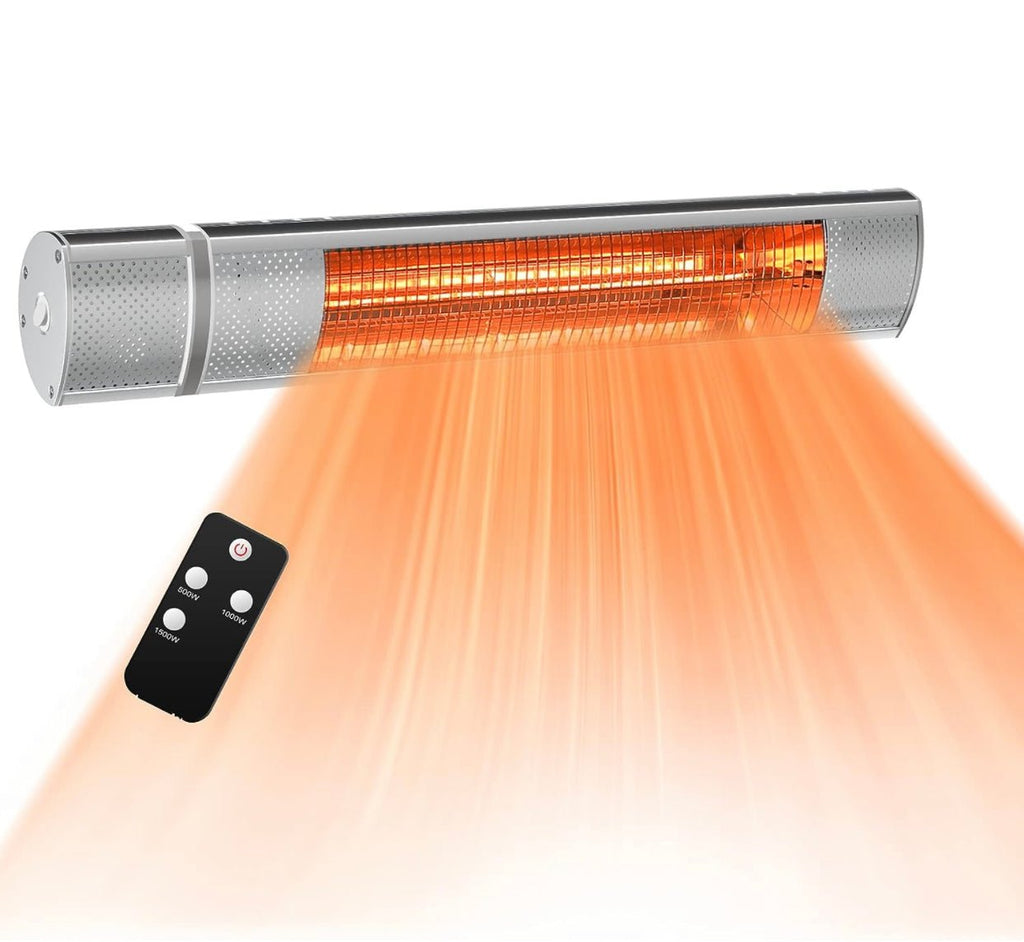 1500W Electric Patio Heater – Plug-In Outdoor Infrared Wall Heater with Remote Control, 3 Heat Settings, IP65 Waterproof, Overheat Protection, Indoor & Outdoor