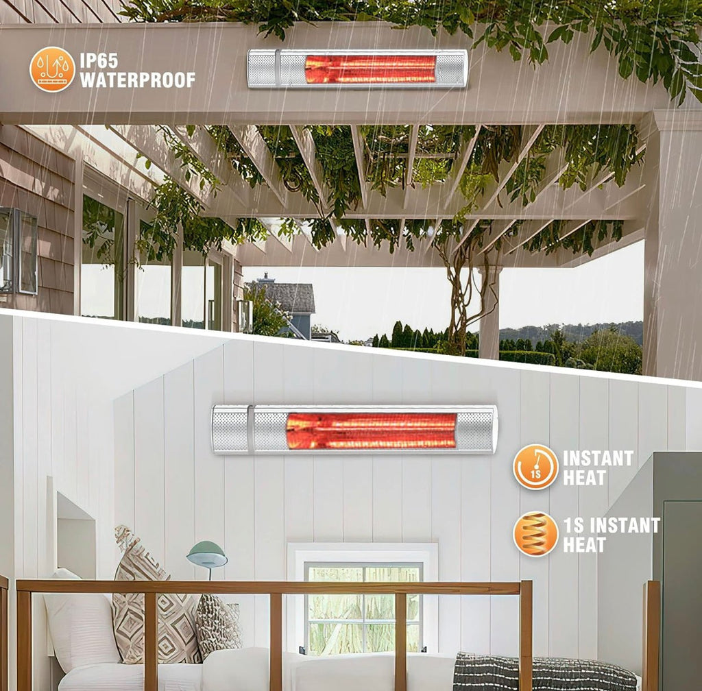 1500W Electric Patio Heater – Plug-In Outdoor Infrared Wall Heater with Remote Control, 3 Heat Settings, IP65 Waterproof, Overheat Protection, Indoor & Outdoor