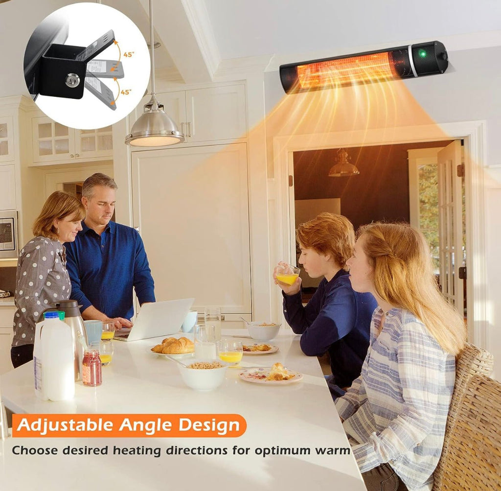 1500W Electric Patio Heater – Plug-In Outdoor Infrared Wall Heater with Remote Control, 3 Heat Settings, IP65 Waterproof, Overheat Protection, Indoor & Outdoor