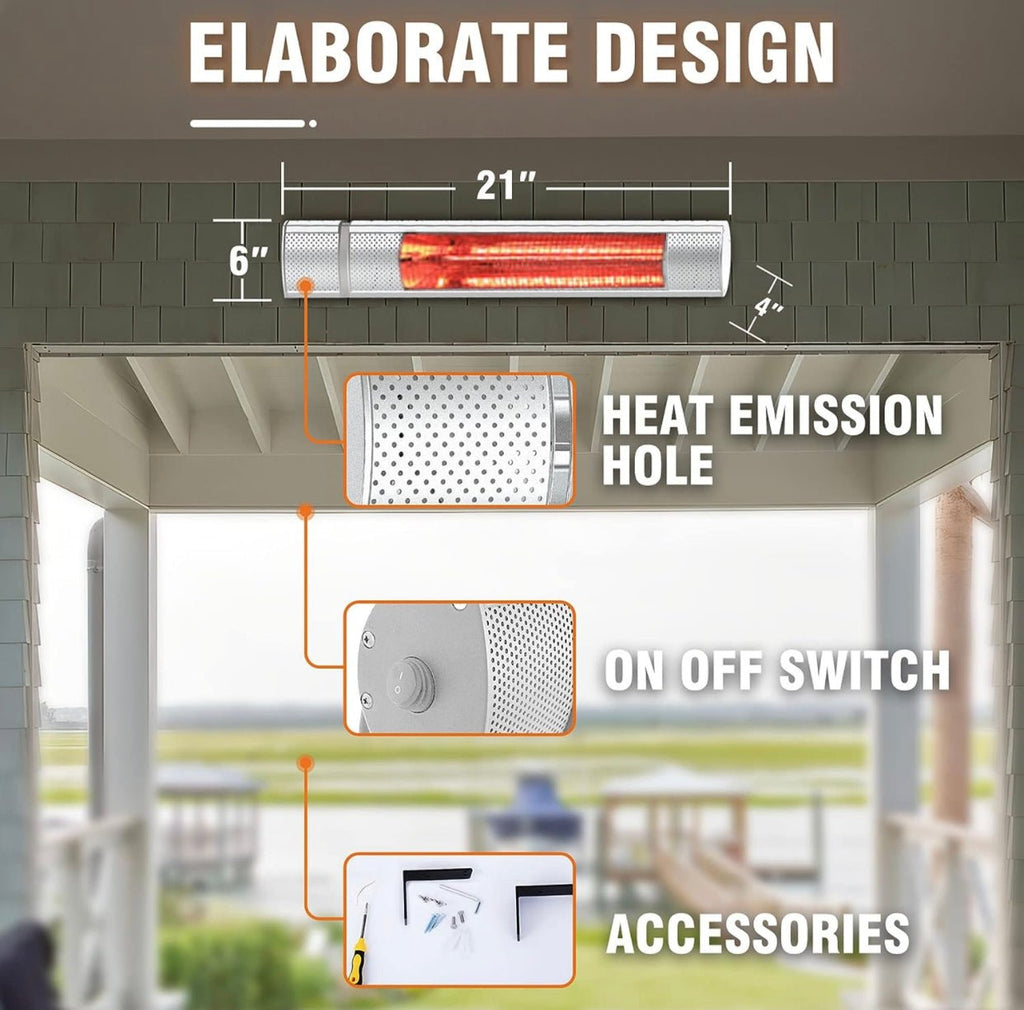 1500W Electric Patio Heater – Plug-In Outdoor Infrared Wall Heater with Remote Control, 3 Heat Settings, IP65 Waterproof, Overheat Protection, Indoor & Outdoor