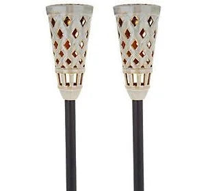 Energizer LED Ceramic Solar Tiki Torch Lights Dancing Lights Outdoor Waterproof 2 Pack