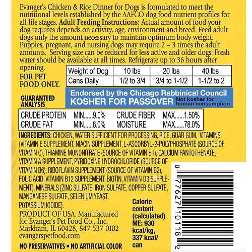 Evanger's Classic All Life Stages Chicken & Rice Wet Dog Can (12.5oz)
