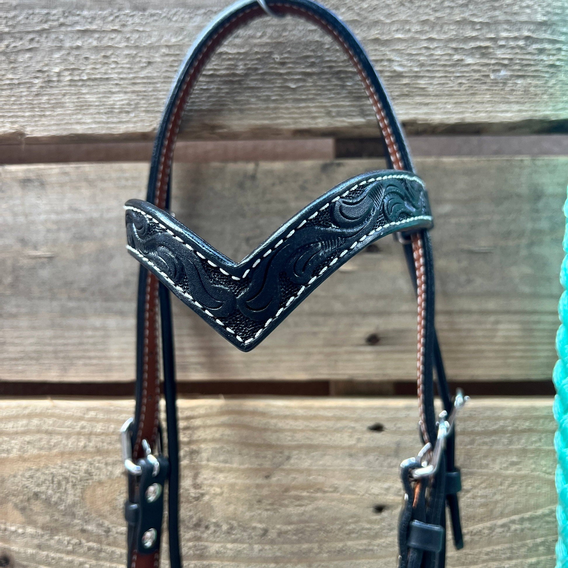 Black Floral V-Brow Seafoam Loping Hackamore