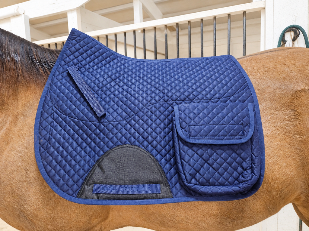 Derby Originals All Purpose English Saddle Pad with Pockets Half Fleece lined for Shock Absorbing Wither Relief Design for comfort and Trail Riding.