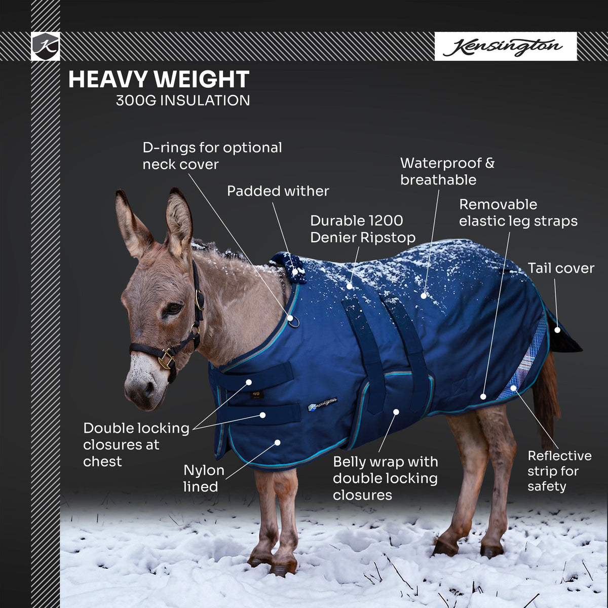 New 1200D Mini Donkey 300G Heavy Weight Winter Turnout Blanket - Waterproof & Breathable