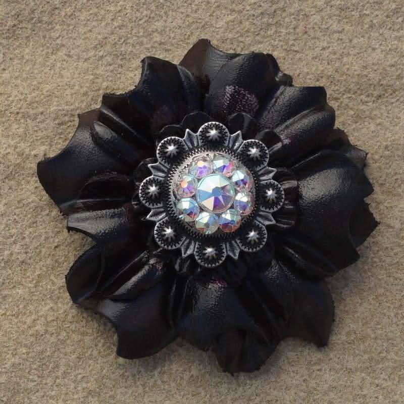 Black Carnation Flower With Antique Silver AB 1" Concho