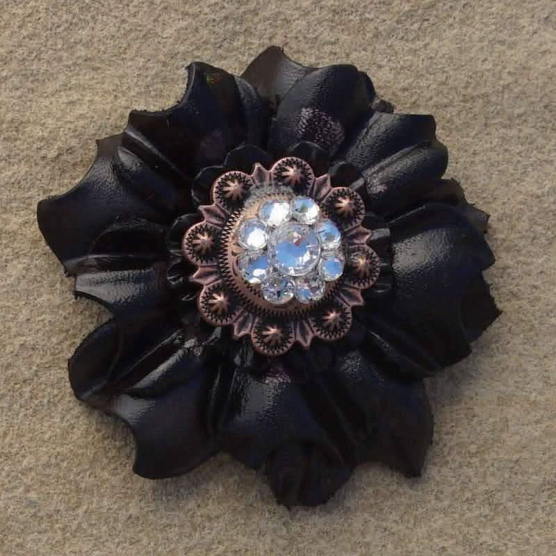 Black Carnation Flower With Copper Clear 1" Concho