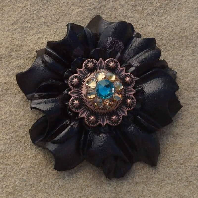 Black Carnation Flower With Copper Teal & Champagne 1" Concho