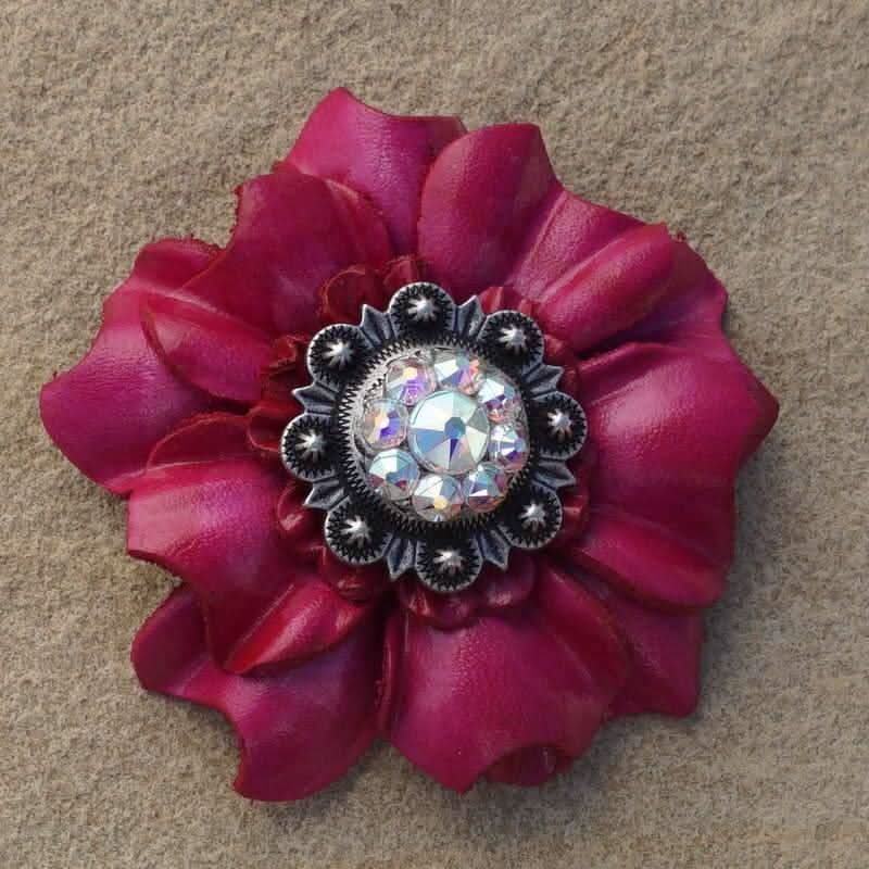 Hot Pink Carnation Flower With Antique Silver AB 1" Concho