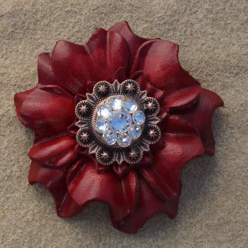 Red Carnation Flower With Copper Clear 1" Concho