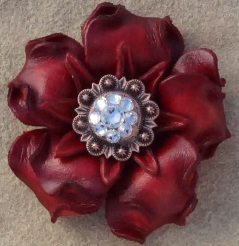 Red Gardenia Flower With Copper Clear 1" Concho