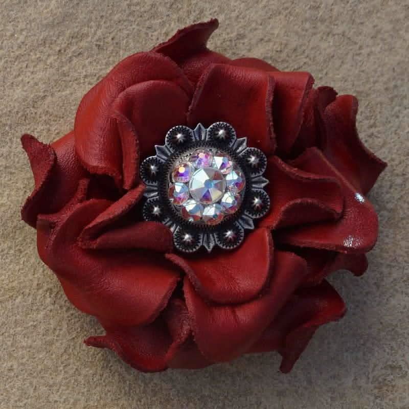 Red Rose Flower With Antique Silver AB 1" Concho