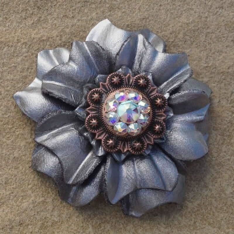 Silver Carnation Flower With Copper AB 1" Concho