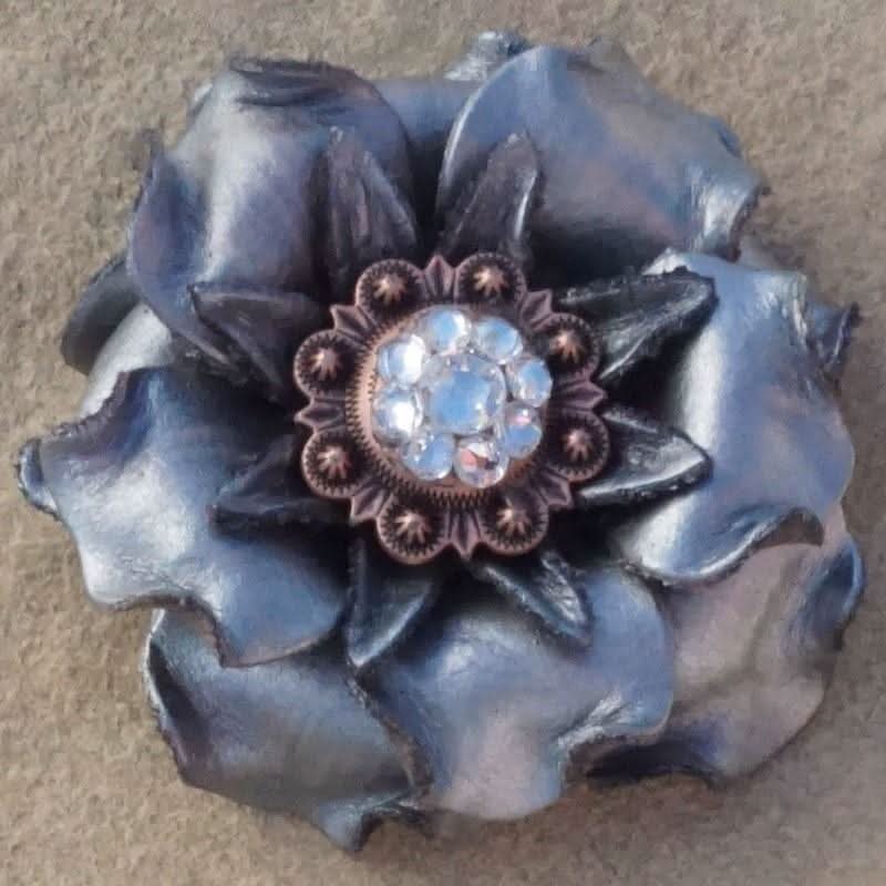 Silver Gardenia Flower With Copper Clear 1" Concho