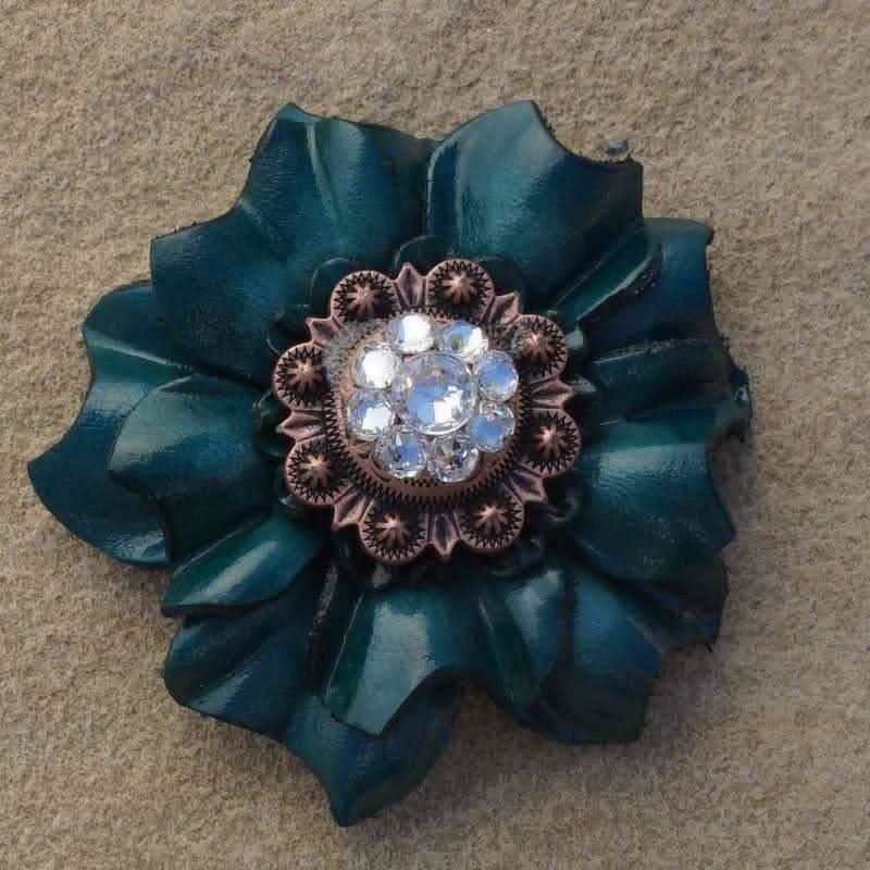 Teal Carnation Flower With Copper Clear 1" Concho